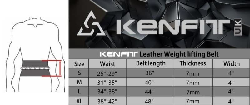 Kenfit 7mm Buffalo Leather Gym Belt with Embossed Logo – Ultimate Weightlifting Support